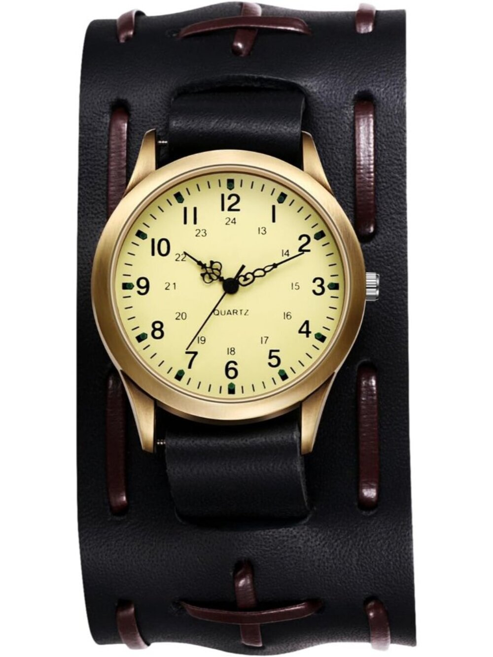 Unisex Black Analog Quartz Arabic Numerals Leather Strap Vintage Wrist Watch